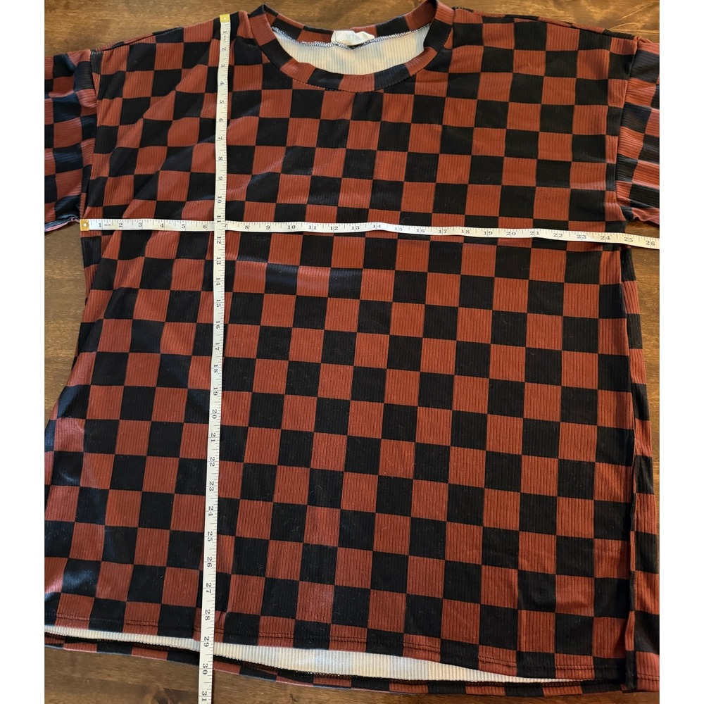Jade by Jane Womens XL Checkerboard Ribbed Knit Top and Wide Leg Pants Set Brown - Picture 11 of 11